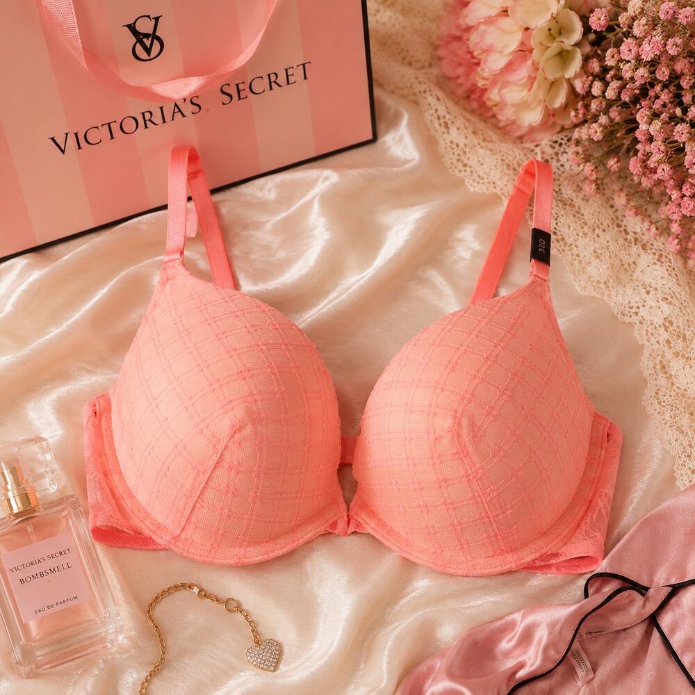 Victoria's Secret Plunge Push Up Underwire Bra in Coral 32D NWT Festival Chic